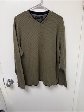 Mens Olive Waffle V-Neck Sweater by Axcess